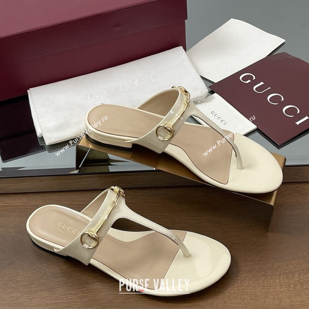 Gucci Thong Sandal with Horsebit in Patent Leather 816590 White 2025 (MD-25080211)