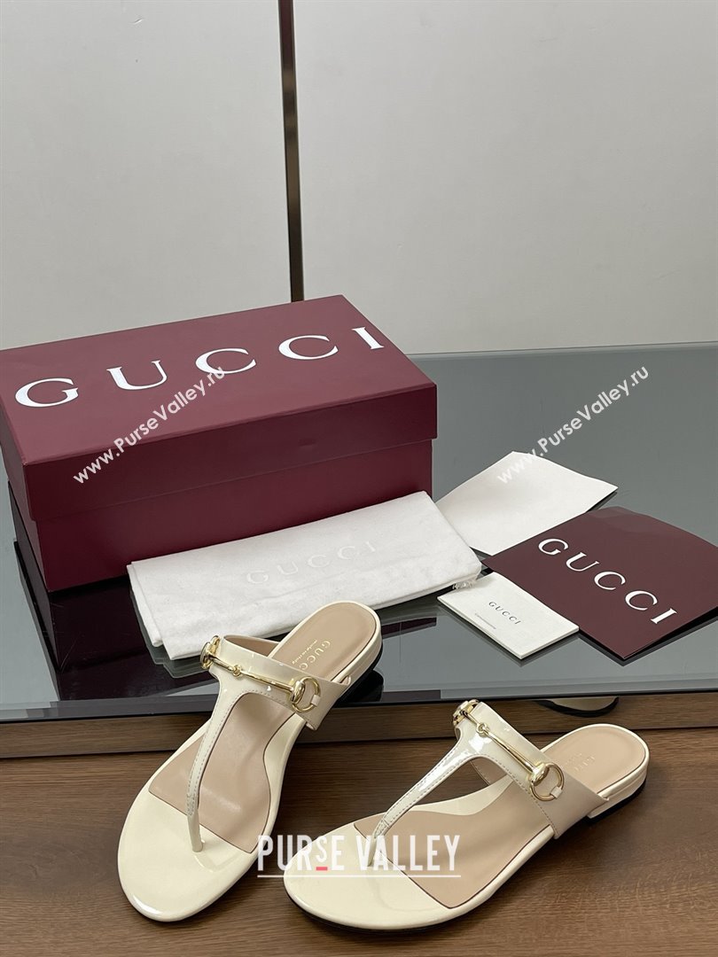 Gucci Thong Sandal with Horsebit in Patent Leather 816590 White 2025 (MD-25080211)