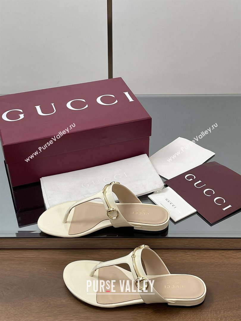 Gucci Thong Sandal with Horsebit in Patent Leather 816590 White 2025 (MD-25080211)