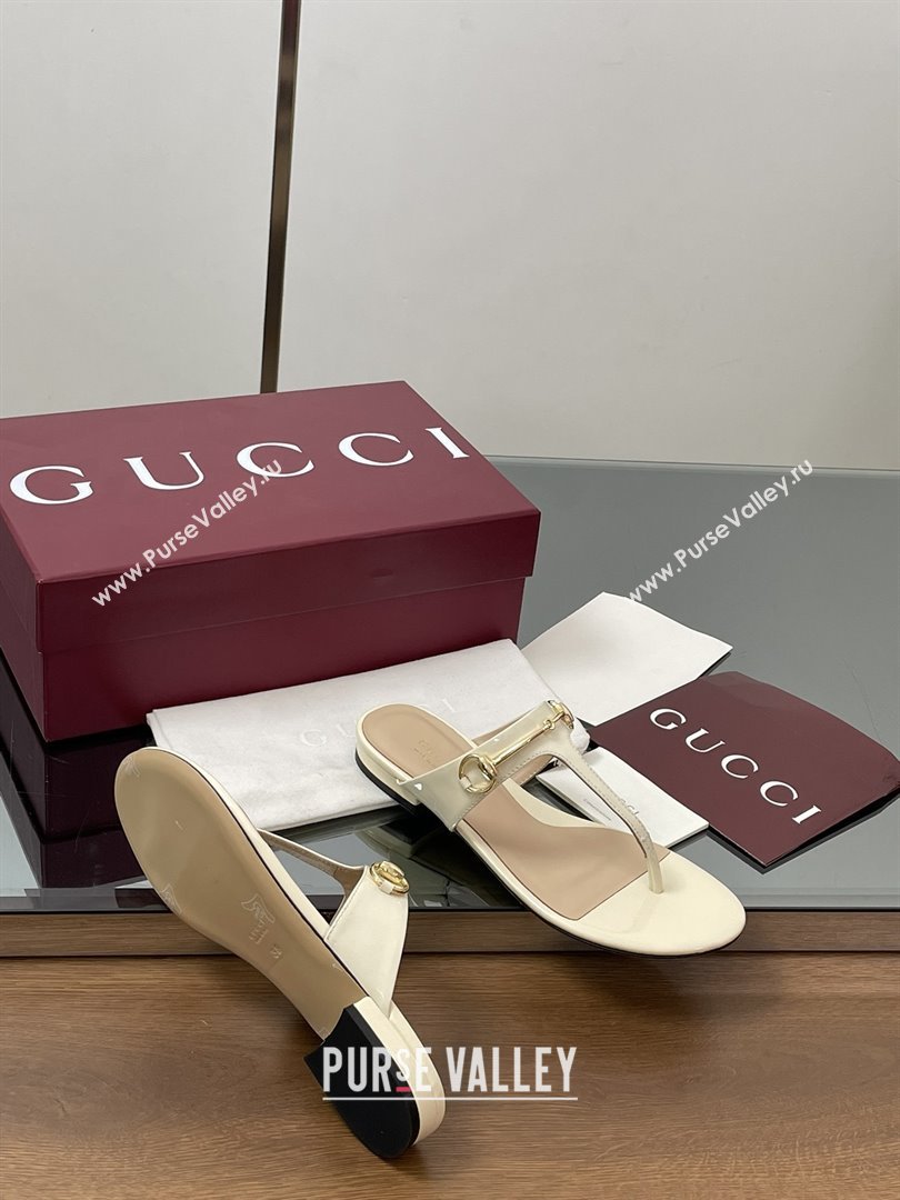 Gucci Thong Sandal with Horsebit in Patent Leather 816590 White 2025 (MD-25080211)