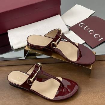 Gucci Thong Sandal with Horsebit in Patent Leather 816590 Burgundy 2025 (MD-25080212)