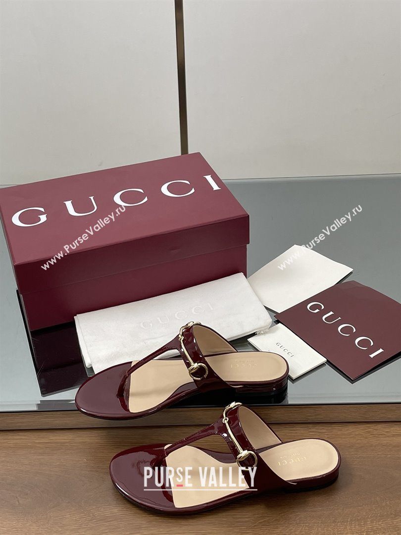 Gucci Thong Sandal with Horsebit in Patent Leather 816590 Burgundy 2025 (MD-25080212)