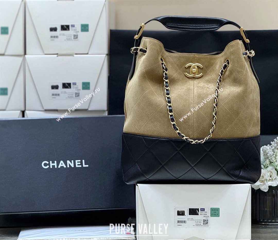Chanel Suede Calfskin Shiny Lambskin Shopping Bag AS5636 Black/Brown 2025 Top Quality (SHUNY-25080407)