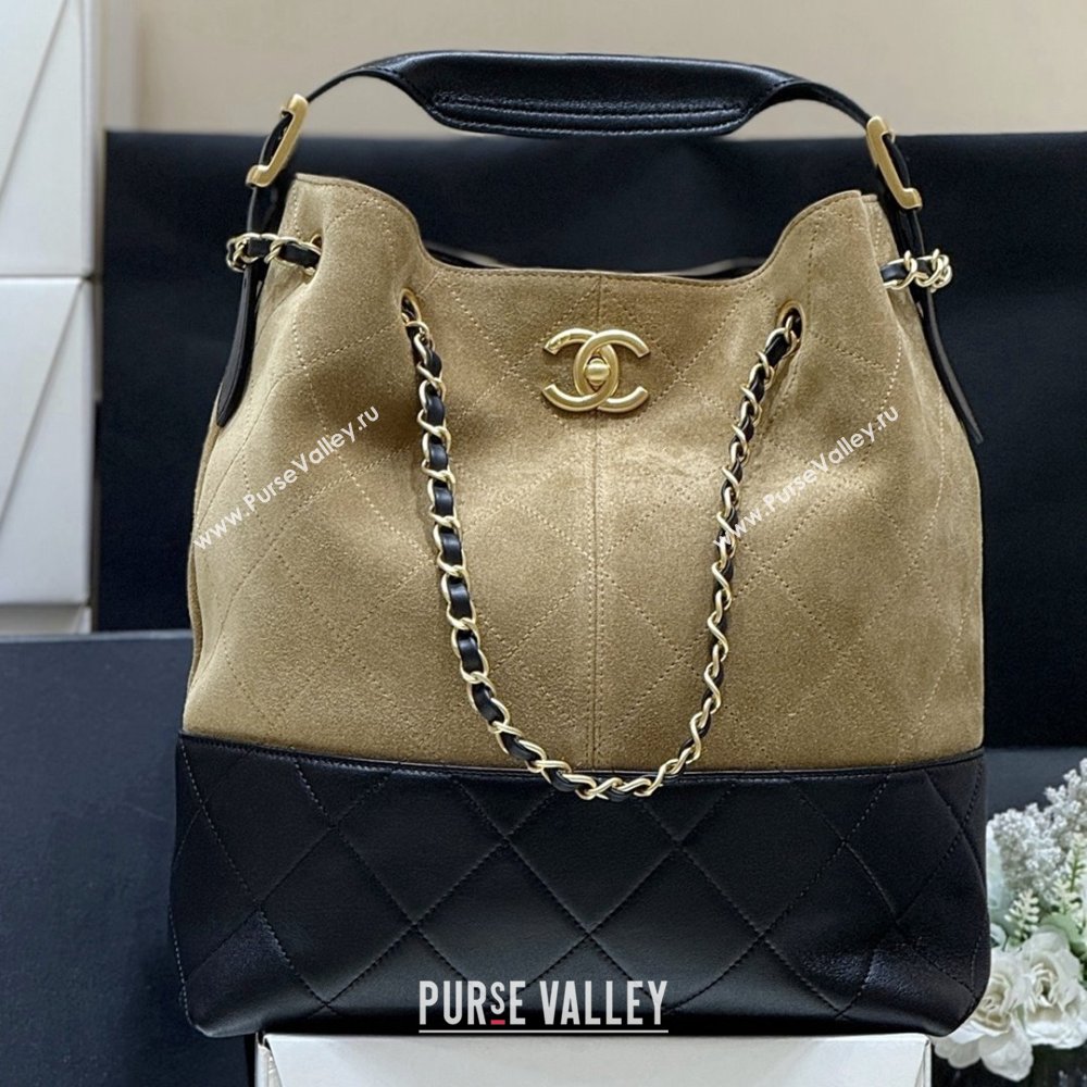 Chanel Suede Calfskin Shiny Lambskin Shopping Bag AS5636 Black/Brown 2025 Top Quality (SHUNY-25080407)