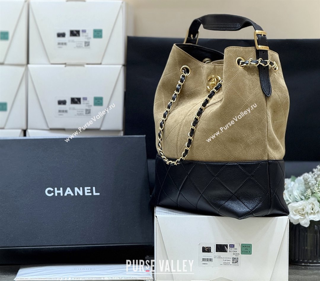 Chanel Suede Calfskin Shiny Lambskin Shopping Bag AS5636 Black/Brown 2025 Top Quality (SHUNY-25080407)