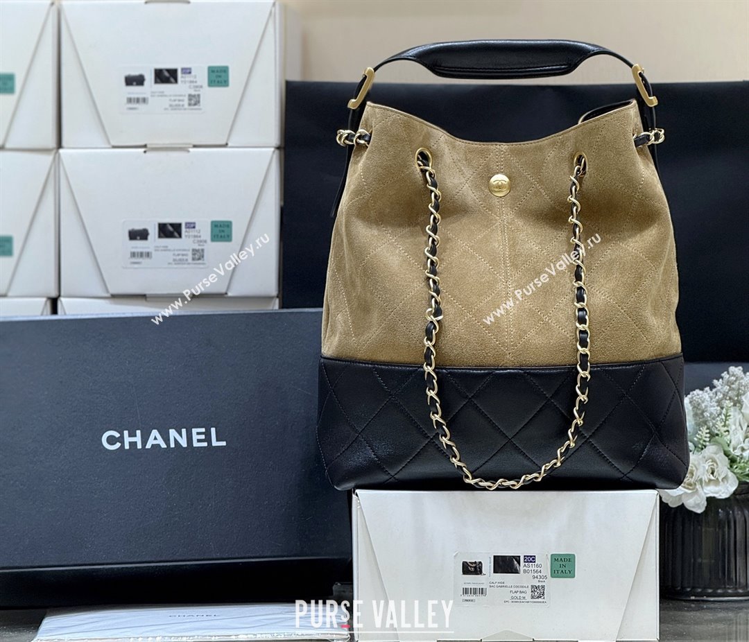 Chanel Suede Calfskin Shiny Lambskin Shopping Bag AS5636 Black/Brown 2025 Top Quality (SHUNY-25080407)