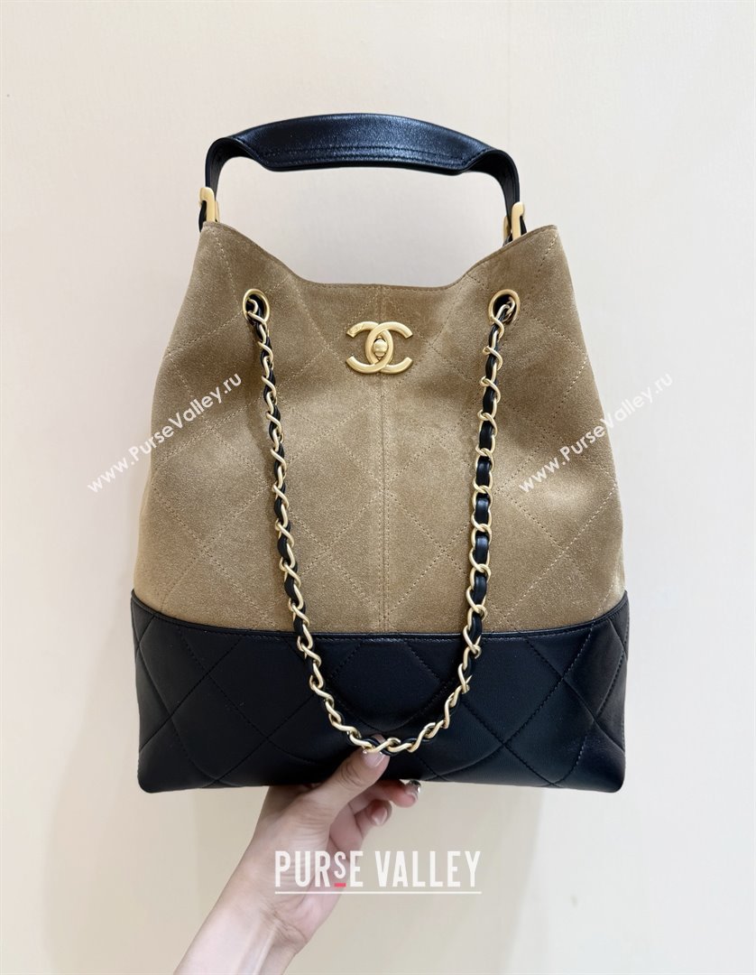 Chanel Suede Calfskin Shiny Lambskin Shopping Bag AS5636 Black/Brown 2025 Top Quality (SHUNY-25080407)