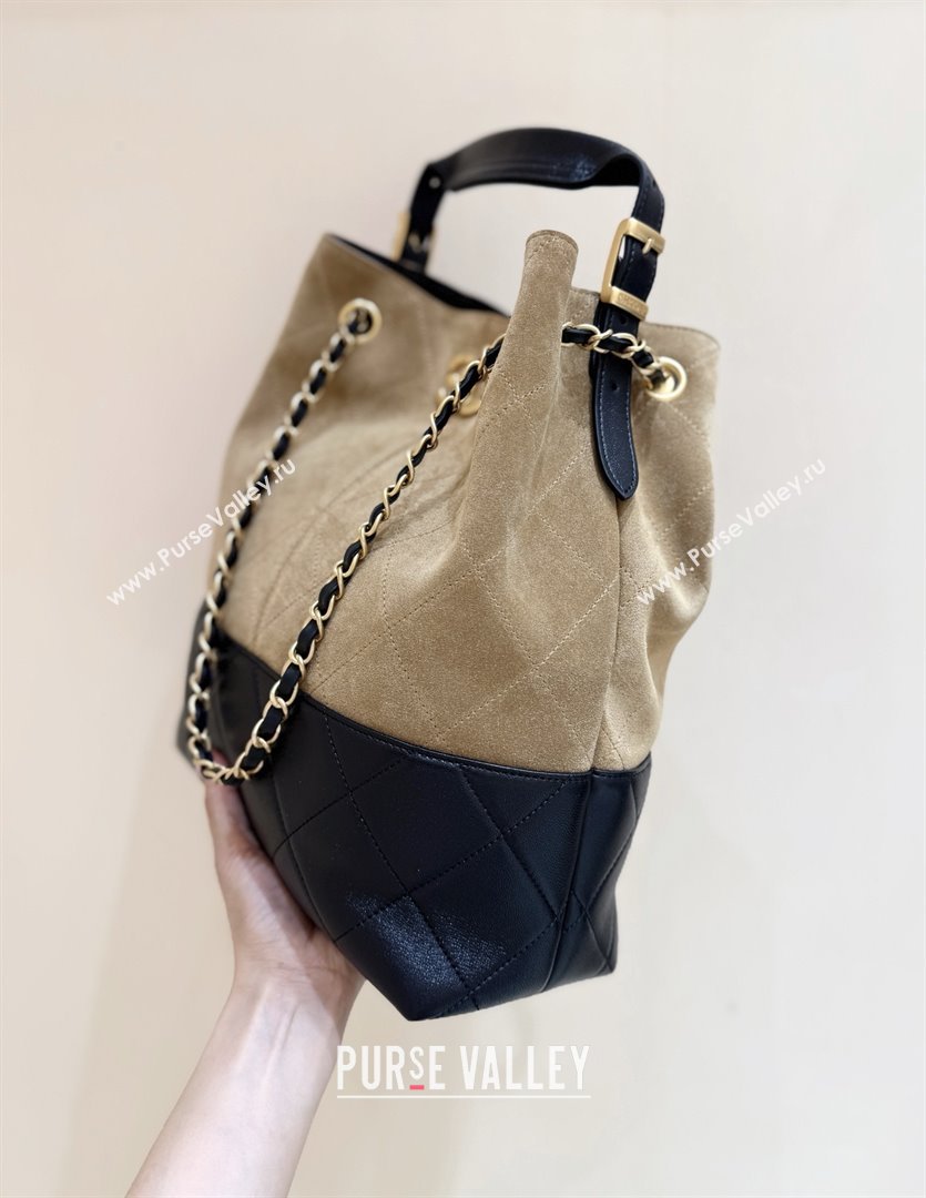 Chanel Suede Calfskin Shiny Lambskin Shopping Bag AS5636 Black/Brown 2025 Top Quality (SHUNY-25080407)