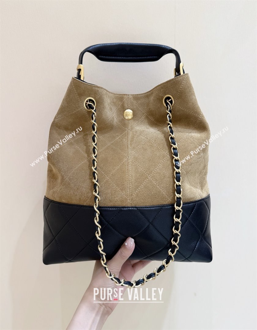 Chanel Suede Calfskin Shiny Lambskin Shopping Bag AS5636 Black/Brown 2025 Top Quality (SHUNY-25080407)