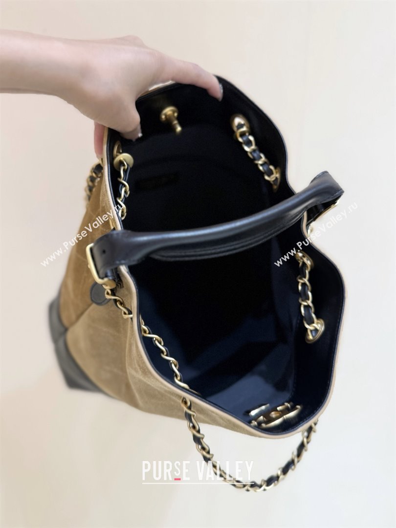 Chanel Suede Calfskin Shiny Lambskin Shopping Bag AS5636 Black/Brown 2025 Top Quality (SHUNY-25080407)