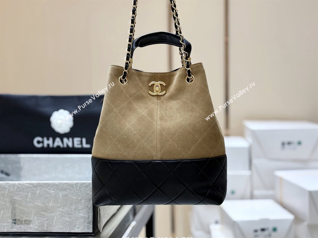 Chanel Suede Calfskin Shiny Lambskin Shopping Bag AS5636 Black/Brown 2025 Top Quality (SHUNY-25080407)