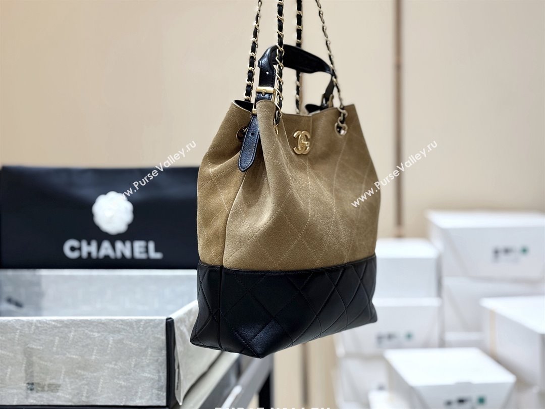 Chanel Suede Calfskin Shiny Lambskin Shopping Bag AS5636 Black/Brown 2025 Top Quality (SHUNY-25080407)