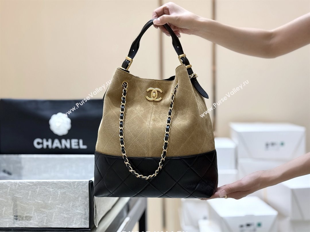 Chanel Suede Calfskin Shiny Lambskin Shopping Bag AS5636 Black/Brown 2025 Top Quality (SHUNY-25080407)