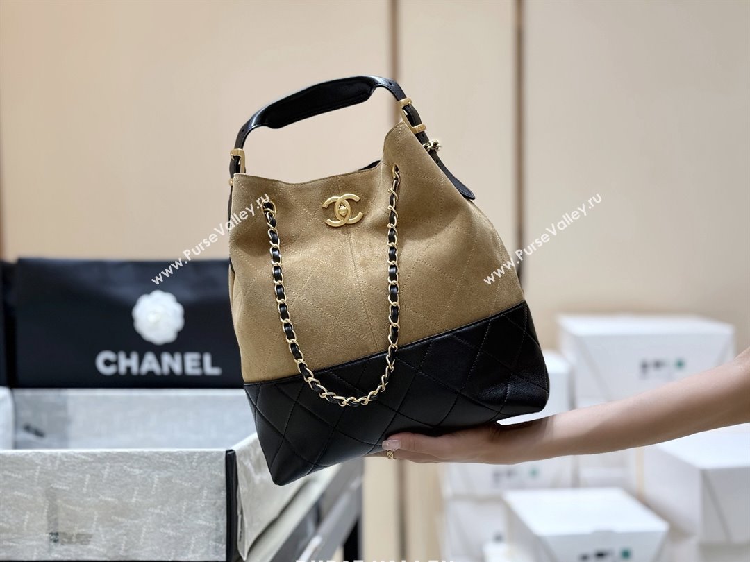 Chanel Suede Calfskin Shiny Lambskin Shopping Bag AS5636 Black/Brown 2025 Top Quality (SHUNY-25080407)