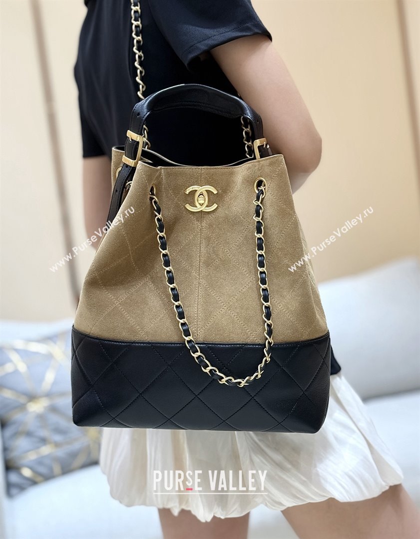 Chanel Suede Calfskin Shiny Lambskin Shopping Bag AS5636 Black/Brown 2025 Top Quality (SHUNY-25080407)