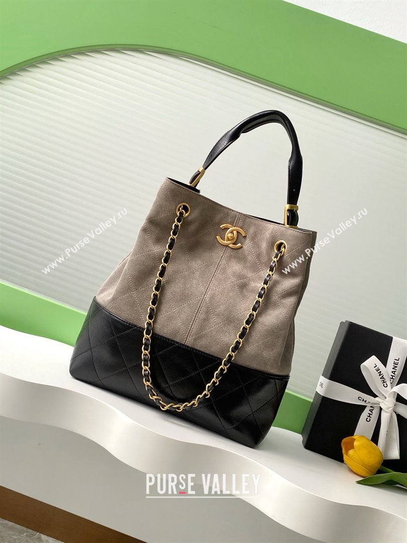 Chanel Suede Calfskin Lambskin Shopping Bag AS5636 Black/Grey 2025 (AFEI-25080411)