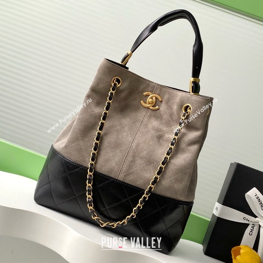 Chanel Suede Calfskin Lambskin Shopping Bag AS5636 Black/Grey 2025 (AFEI-25080411)
