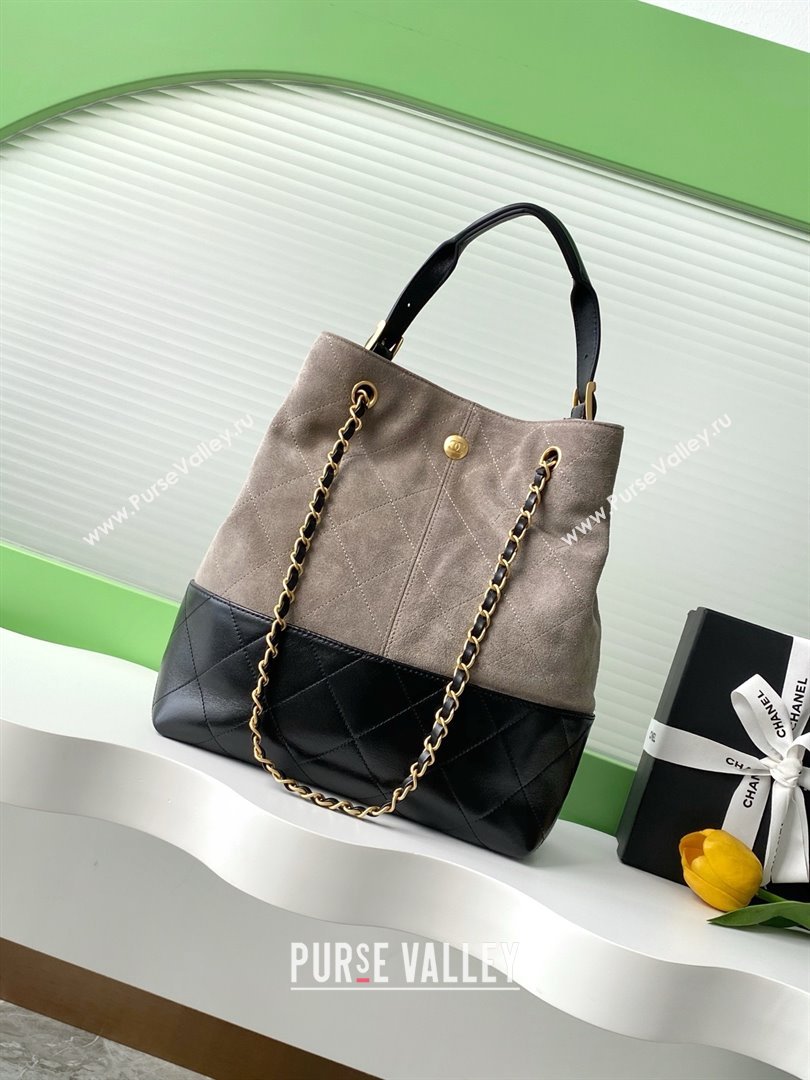 Chanel Suede Calfskin Lambskin Shopping Bag AS5636 Black/Grey 2025 (AFEI-25080411)