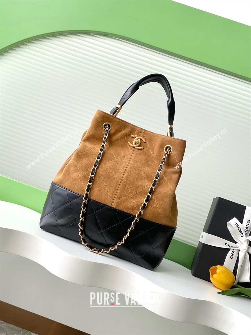 Chanel Suede Calfskin Lambskin Shopping Bag AS5636 Black/Brown 2025 (AFEI-25080412)