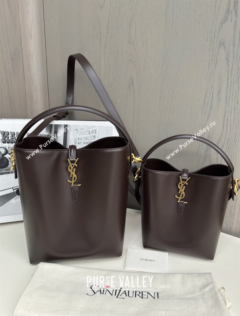 Saint Laurent Le 37 Small Bucket bag in Shiny Leather 749036 Coffee Red 2025 Top Quality (HONGS-25080507)