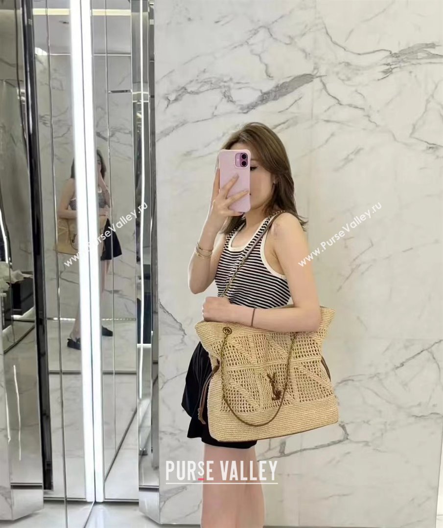 Saint Laurent Jamie Shopping Bag in Raffia Straw 809824 Beige 2025 Top Quality (HONGS-25080510)