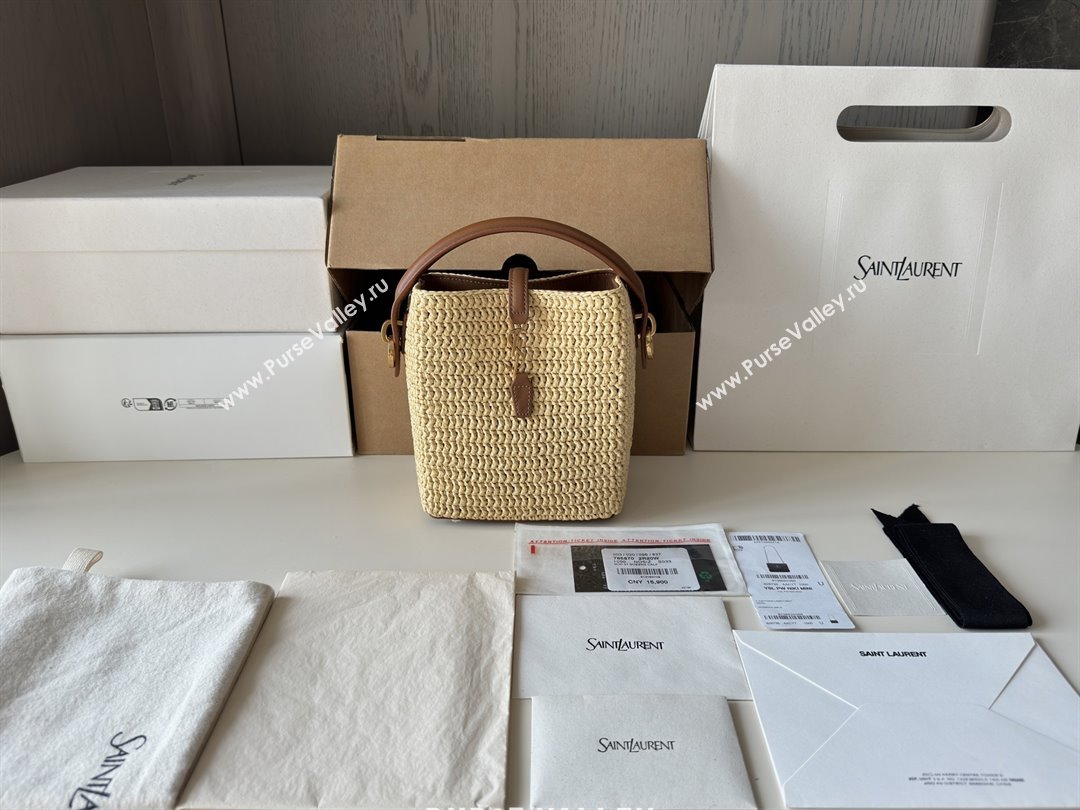 Saint Laurent LE 37 Mini Bucket Bag in Raffia 765870 Beige 2025 Top Quality (HONGS-25080613)