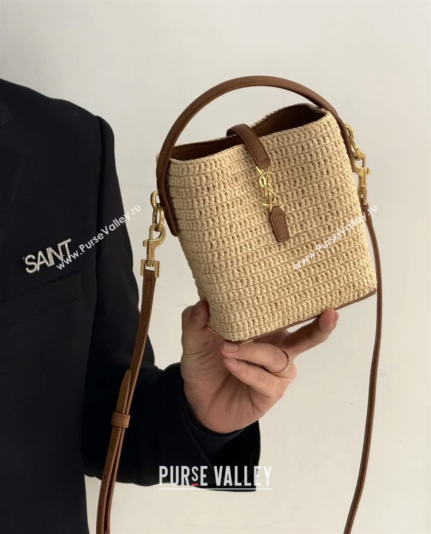 Saint Laurent LE 37 Mini Bucket Bag in Raffia 765870 Beige 2025 Top Quality (HONGS-25080613)