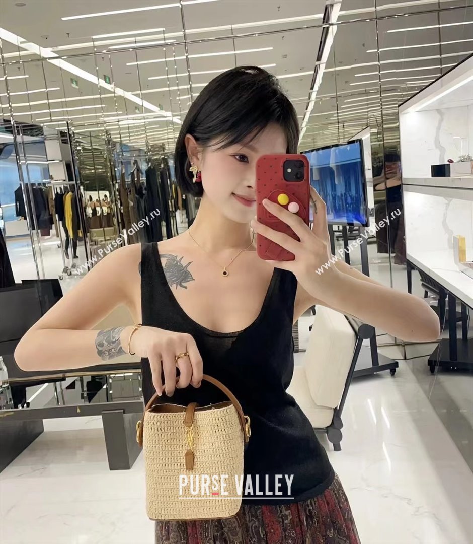 Saint Laurent LE 37 Mini Bucket Bag in Raffia 765870 Beige 2025 Top Quality (HONGS-25080613)