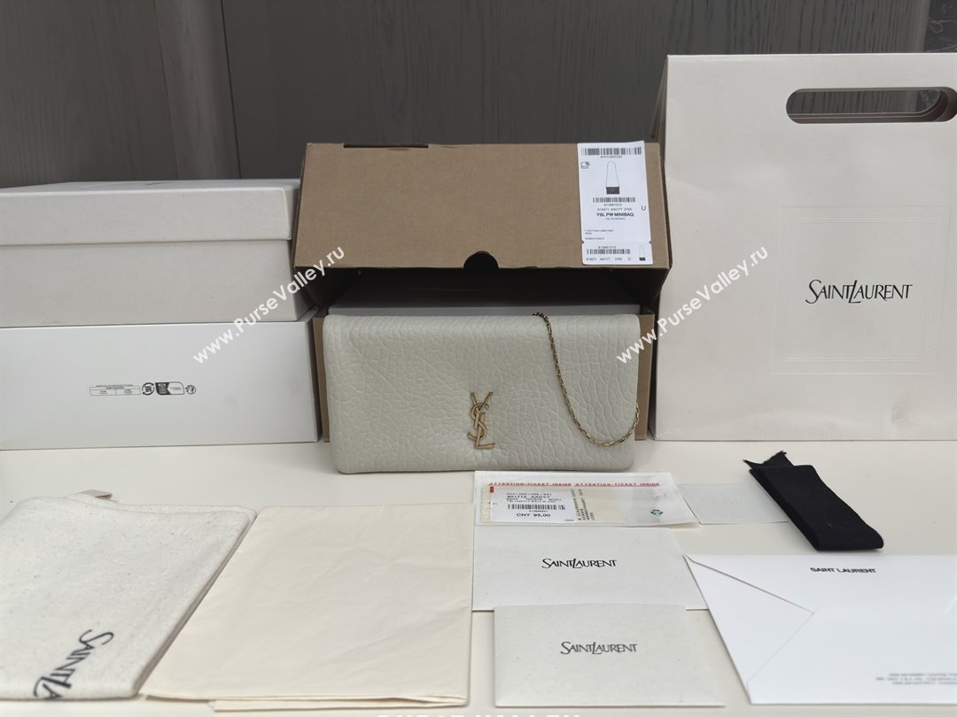Saint Laurent Calypso Chain Mini Bag in Finely Grained Leather 801712 White 2025 Top Quality (HONGS-25080617)