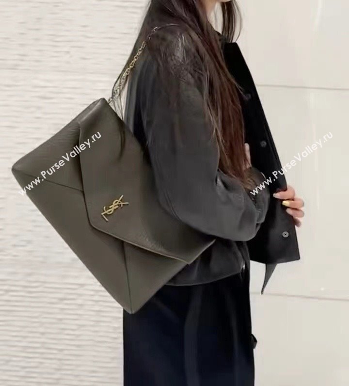 Saint Laurent Cassander XXL Envelope Pouch On Chain in Grained Lambskin 841702 Light Musk 2025 (HONGS-25080622)