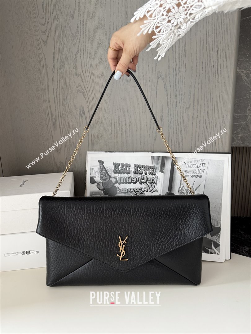 Saint Laurent Cassander XXL Envelope Pouch On Chain in Grained Lambskin 841702 Black 2025 (HONGS-25080623)