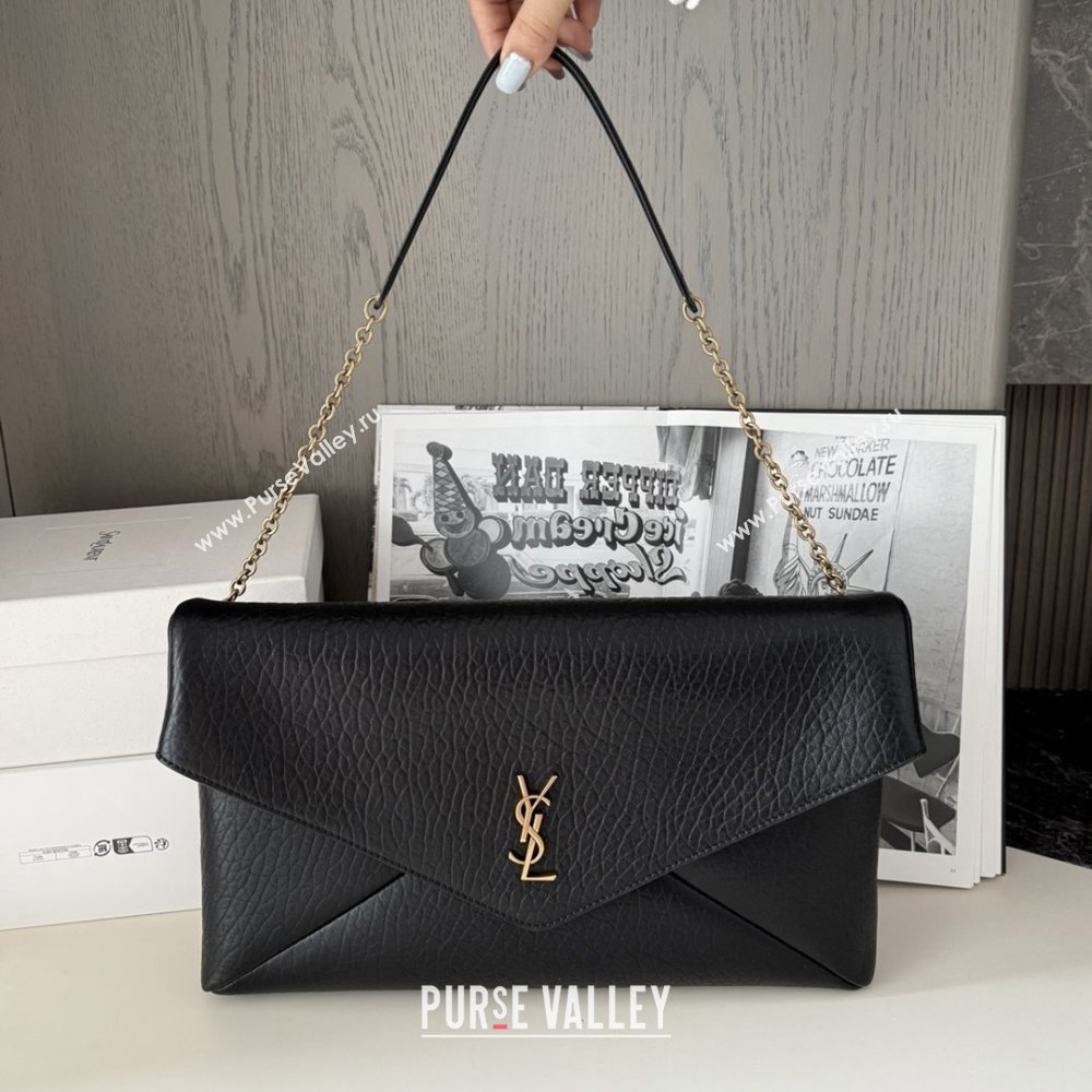 Saint Laurent Cassander XXL Envelope Pouch On Chain in Grained Lambskin 841702 Black 2025 (HONGS-25080623)