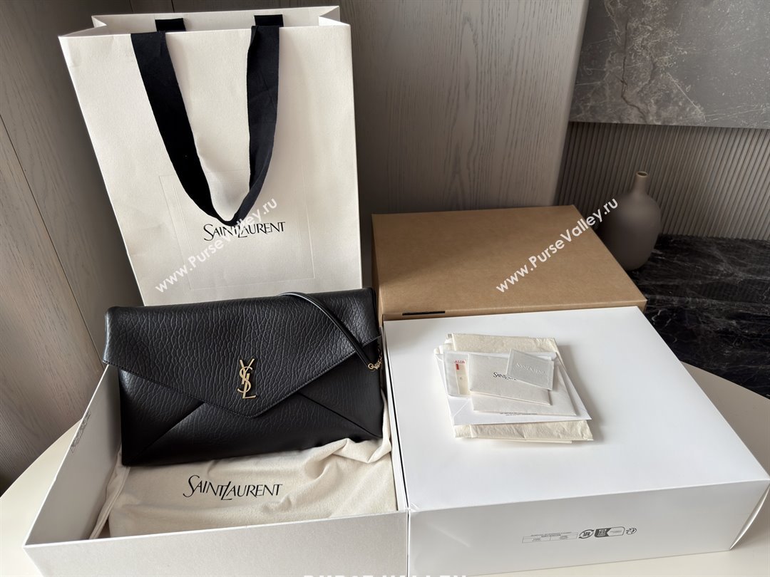Saint Laurent Cassander XXL Envelope Pouch On Chain in Grained Lambskin 841702 Black 2025 (HONGS-25080623)