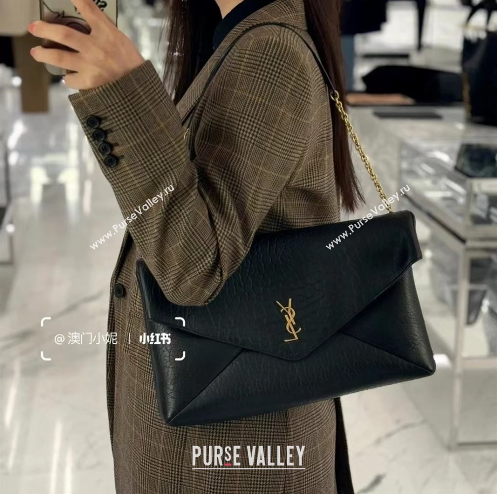 Saint Laurent Cassander XXL Envelope Pouch On Chain in Grained Lambskin 841702 Black 2025 (HONGS-25080623)