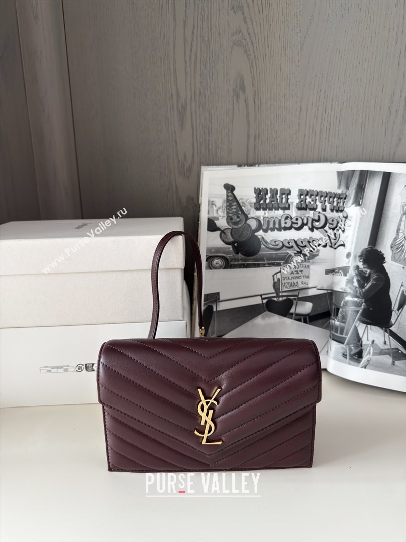 Saint Laurent Cassandre Matelasse Envelope Chain Wallet in Lambskin 742920 Burgundy 2024 (HONGS-25081106)