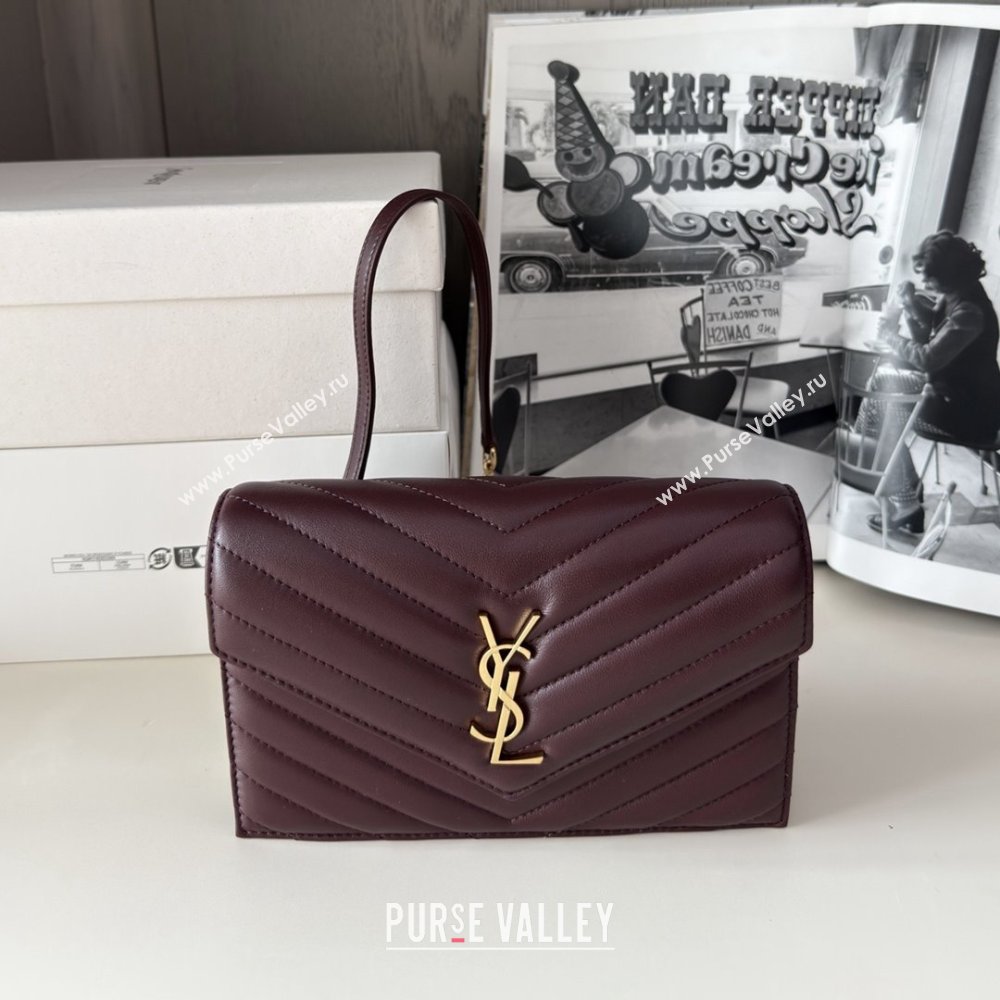 Saint Laurent Cassandre Matelasse Envelope Chain Wallet in Lambskin 742920 Burgundy 2024 (HONGS-25081106)