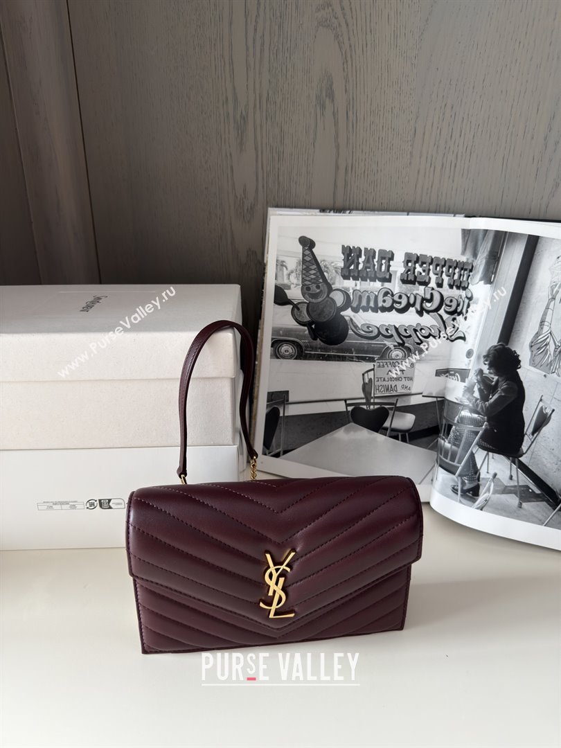 Saint Laurent Cassandre Matelasse Envelope Chain Wallet in Lambskin 742920 Burgundy 2024 (HONGS-25081106)