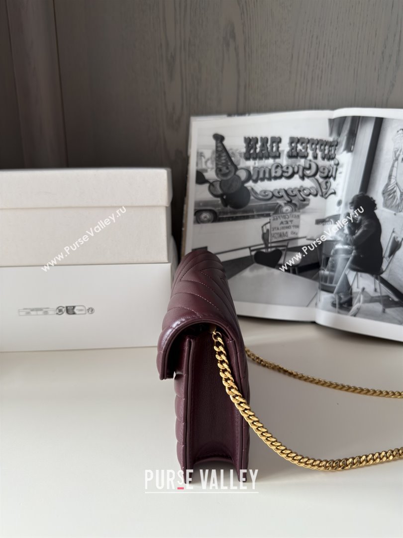 Saint Laurent Cassandre Matelasse Envelope Chain Wallet in Lambskin 742920 Burgundy 2024 (HONGS-25081106)