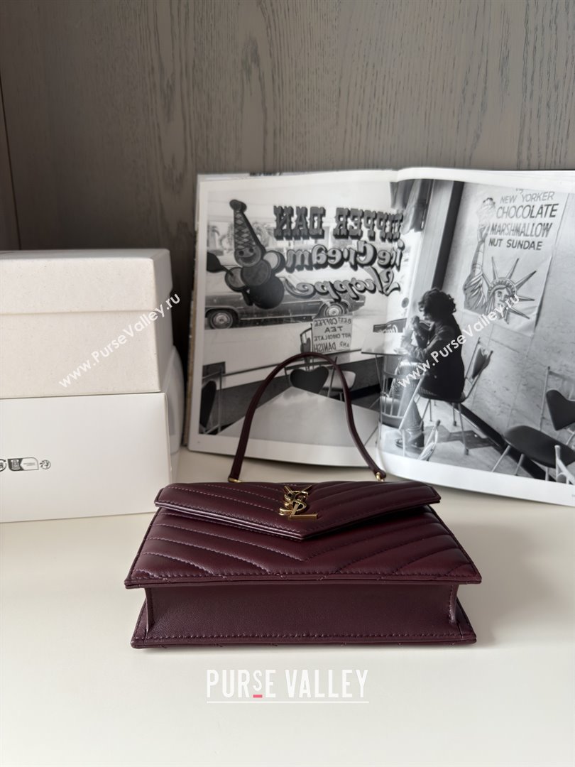 Saint Laurent Cassandre Matelasse Envelope Chain Wallet in Lambskin 742920 Burgundy 2024 (HONGS-25081106)