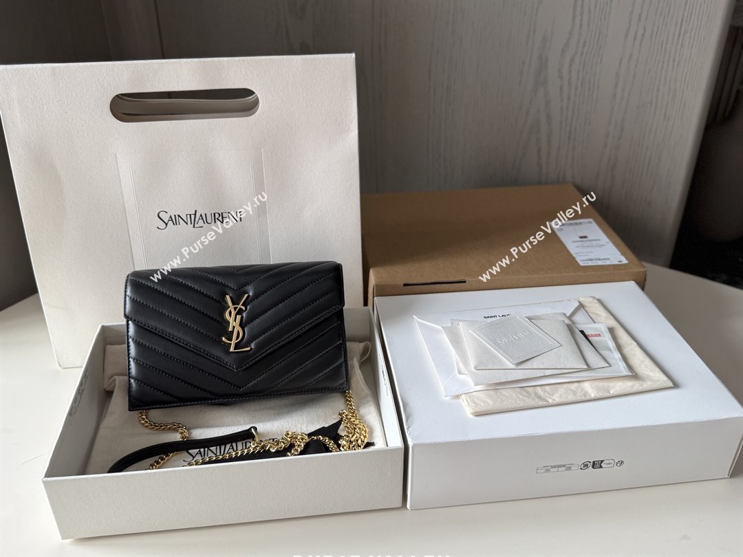 Saint Laurent Cassandre Matelasse Envelope Chain Wallet in Lambskin 742920 Black 2024 Top Quality (HONGS-25081107)
