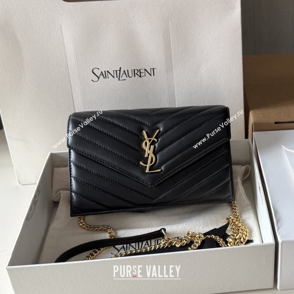 Saint Laurent Cassandre Matelasse Envelope Chain Wallet in Lambskin 742920 Black 2024 Top Quality (HONGS-25081107)