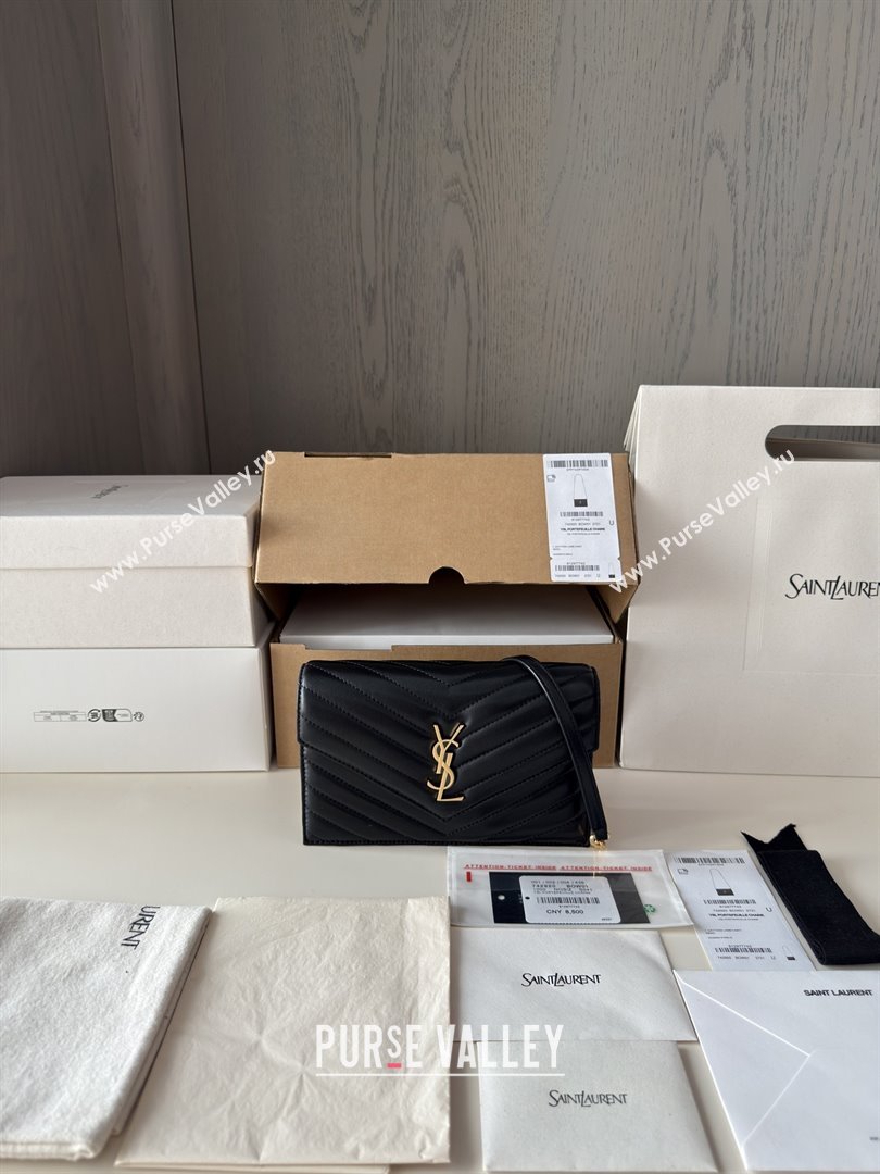 Saint Laurent Cassandre Matelasse Envelope Chain Wallet in Lambskin 742920 Black 2024 Top Quality (HONGS-25081107)