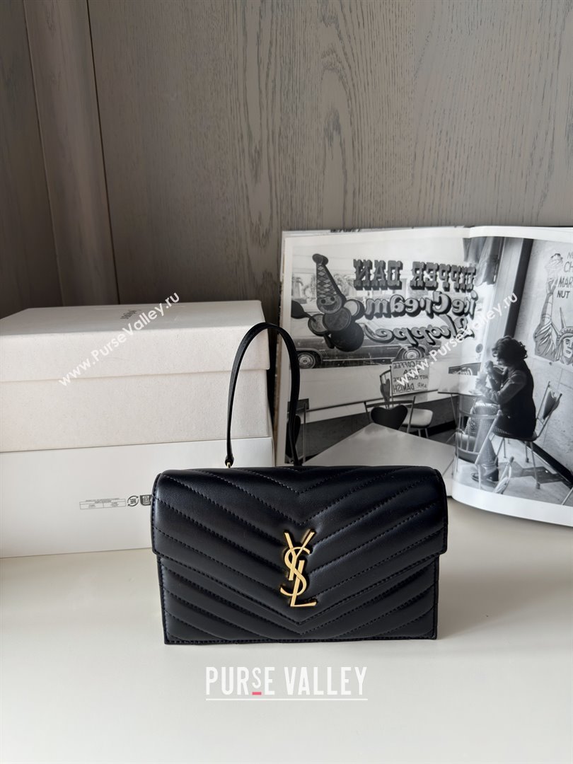 Saint Laurent Cassandre Matelasse Envelope Chain Wallet in Lambskin 742920 Black 2024 Top Quality (HONGS-25081107)