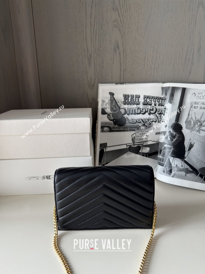 Saint Laurent Cassandre Matelasse Envelope Chain Wallet in Lambskin 742920 Black 2024 Top Quality (HONGS-25081107)