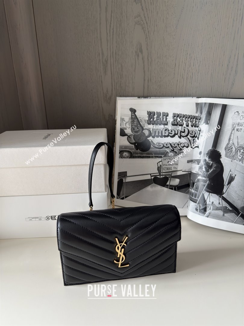 Saint Laurent Cassandre Matelasse Envelope Chain Wallet in Lambskin 742920 Black 2024 Top Quality (HONGS-25081107)