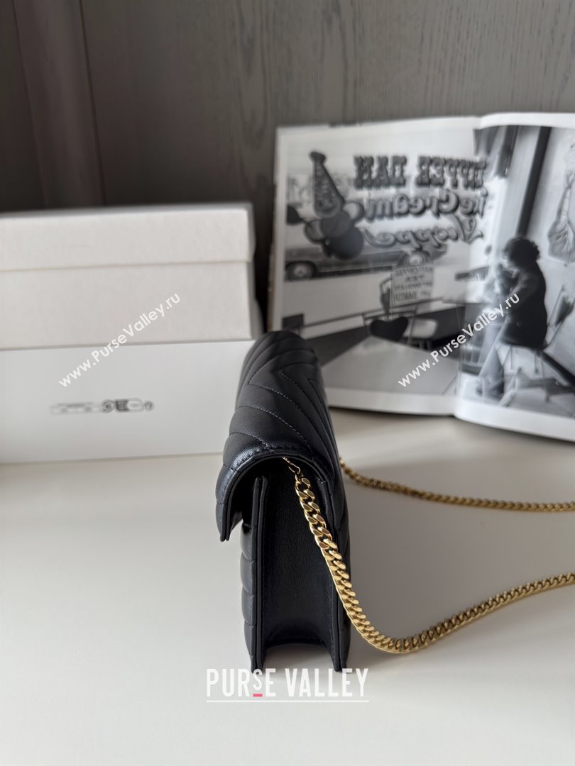 Saint Laurent Cassandre Matelasse Envelope Chain Wallet in Lambskin 742920 Black 2024 Top Quality (HONGS-25081107)