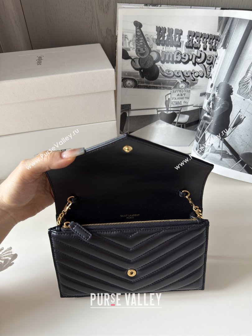 Saint Laurent Cassandre Matelasse Envelope Chain Wallet in Lambskin 742920 Black 2024 Top Quality (HONGS-25081107)