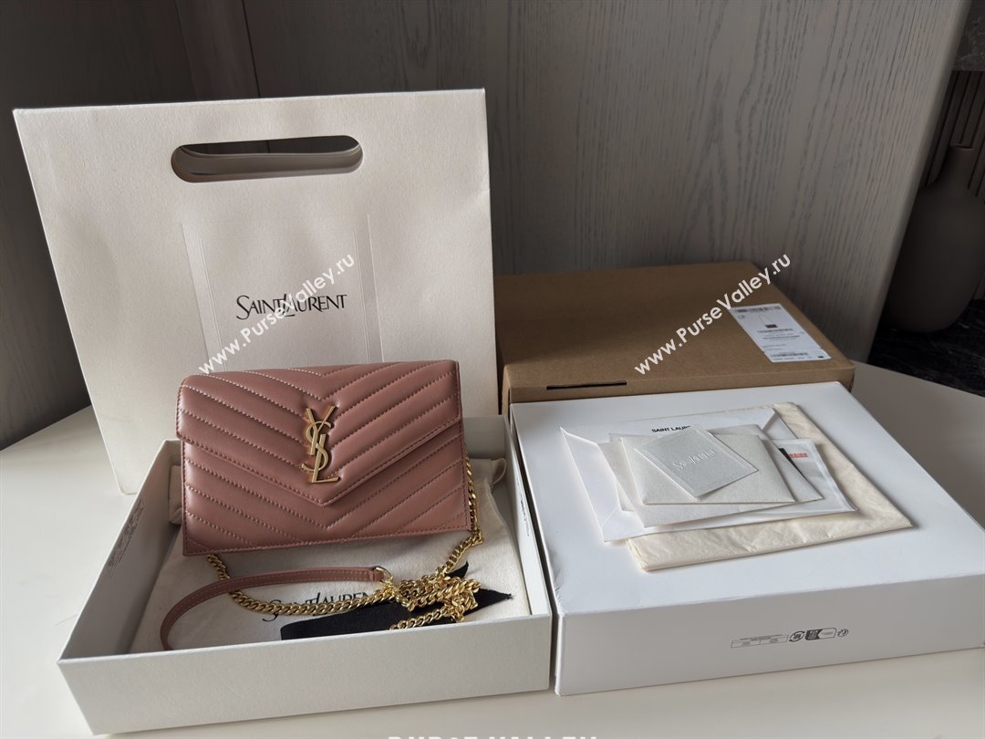 Saint Laurent Cassandre Matelasse Envelope Chain Wallet in Lambskin 742920 Pink 2024 Top Quality (HONGS-25081108)