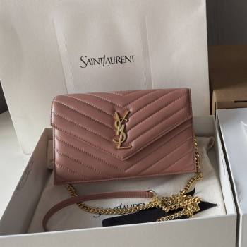 Saint Laurent Cassandre Matelasse Envelope Chain Wallet in Lambskin 742920 Pink 2024 Top Quality (HONGS-25081108)