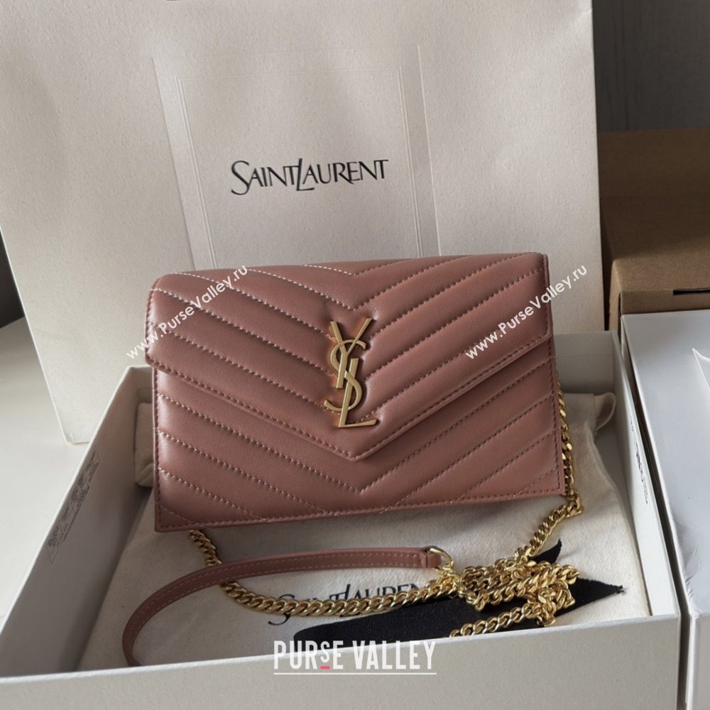 Saint Laurent Cassandre Matelasse Envelope Chain Wallet in Lambskin 742920 Pink 2024 Top Quality (HONGS-25081108)